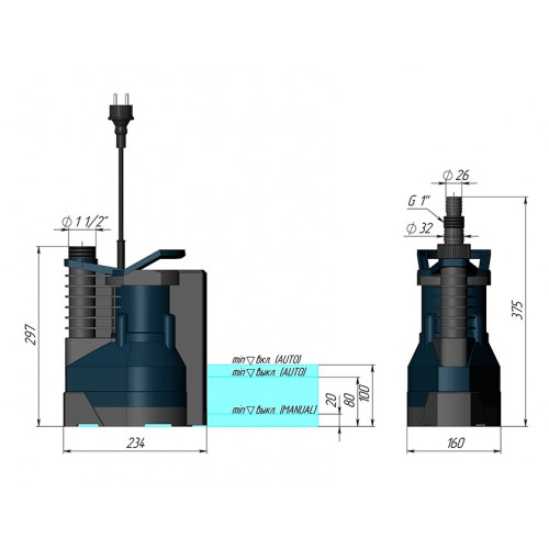 Unipump ARTSUB Q550 Погружной дренажный насос 0,55 кВт, 1х220В с поплавковым выключателем 