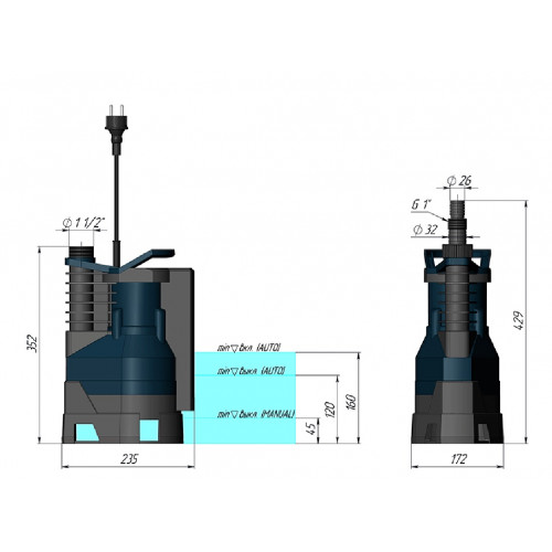 Unipump ARTVORT Q550B Погружной дренажный насос 0,55 кВт, 1х220В со встроенным поплавковым выключателем 