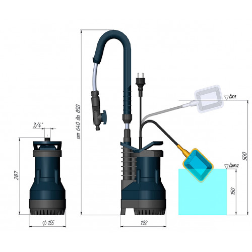 Unipump RAIN Q250 Погружной дренажный садовый насос 0,25 кВт, 1х220В с поплавковым выключателем 