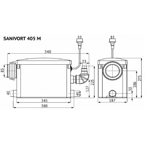 Unipump SANIVORT 405 M 8м (боковой вход) с ножом Канализационная насосная станция 0,4 кВт, 1х220В 