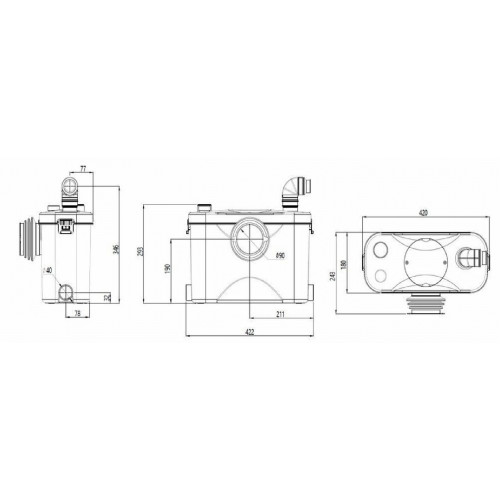 Unipump SANIVORT 405 M 8м (центральный вход) с ножом Канализационная насосная станция 0,4 кВт, 1х220В 