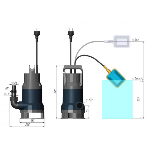 Unipump VORT 1101 PW Погружной дренажный садовый насос 1,1 кВт, 1х220В с поплавковым выключателем 